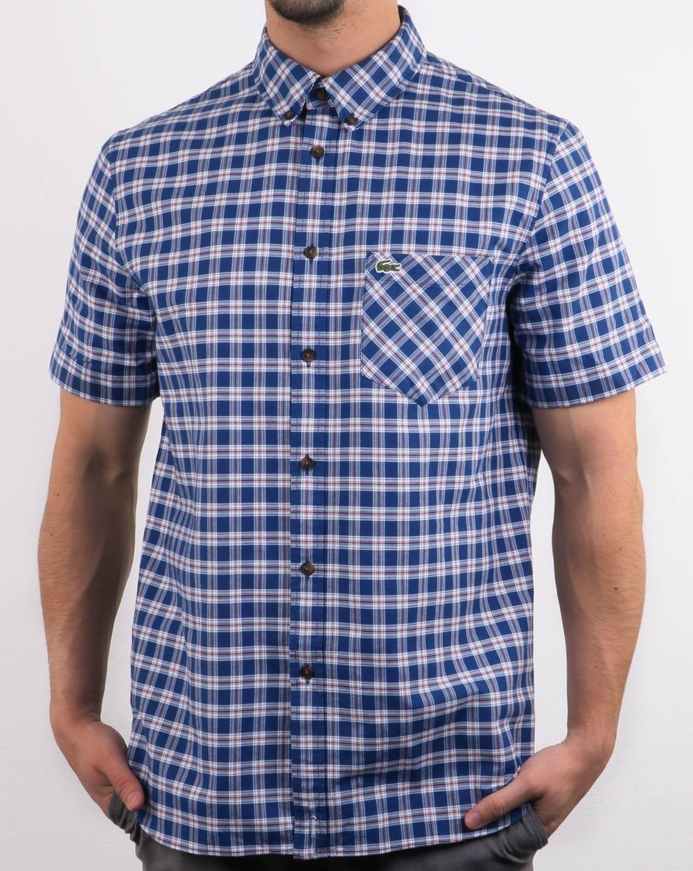 Lacoste Short Sleeve Check Shirt Navy/White