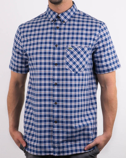 Lacoste Short Sleeve Check Shirt Navy/White