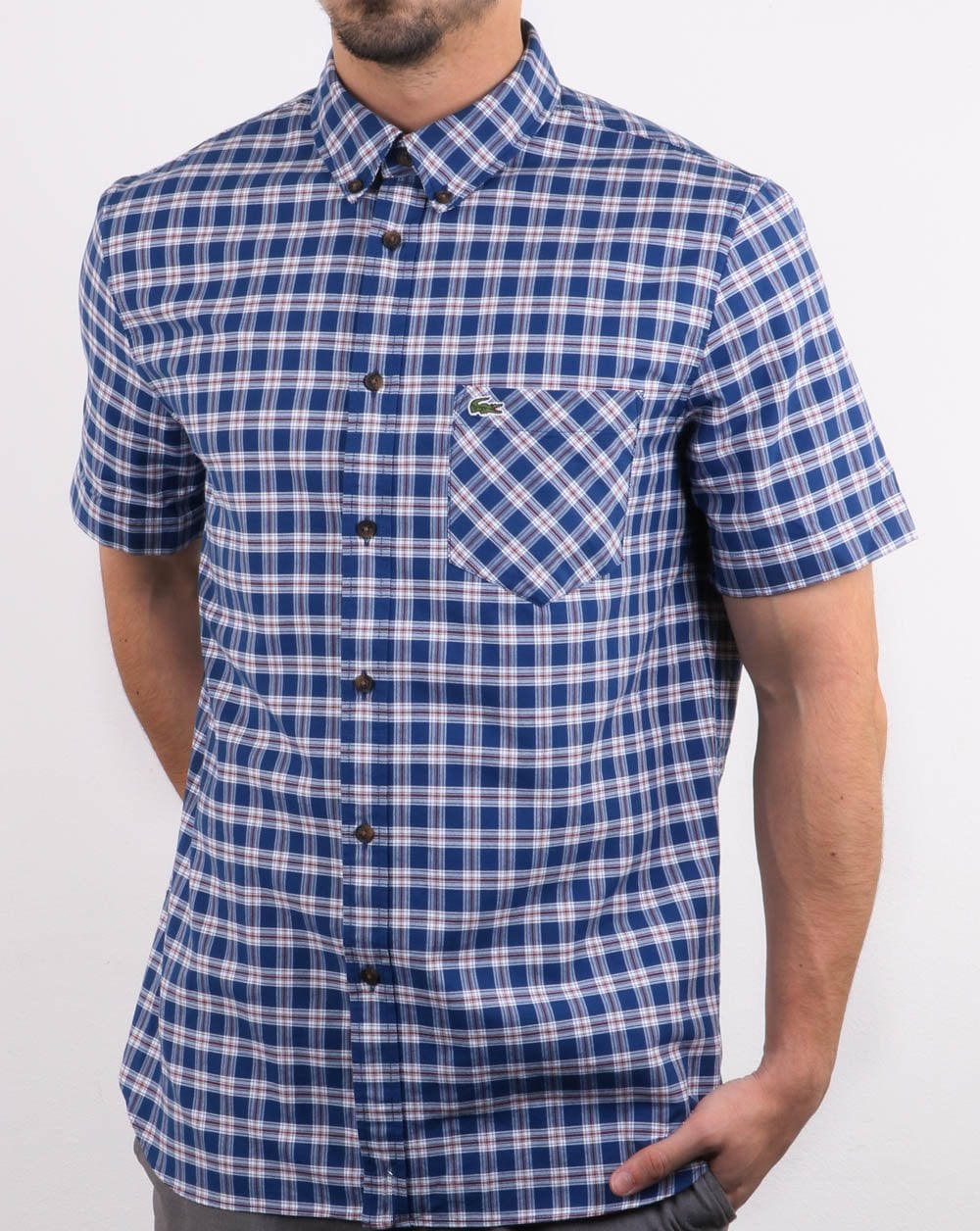 Lacoste Short Sleeve Check Shirt Navy/White