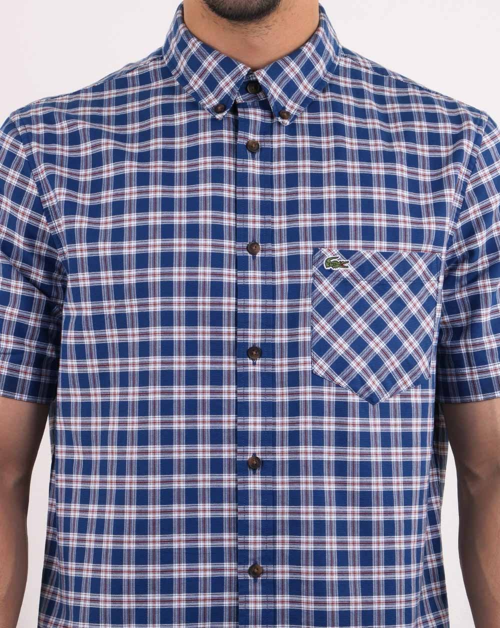 Lacoste Short Sleeve Check Shirt Navy/White