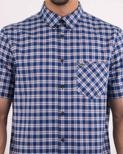 Lacoste Short Sleeve Check Shirt Navy/White