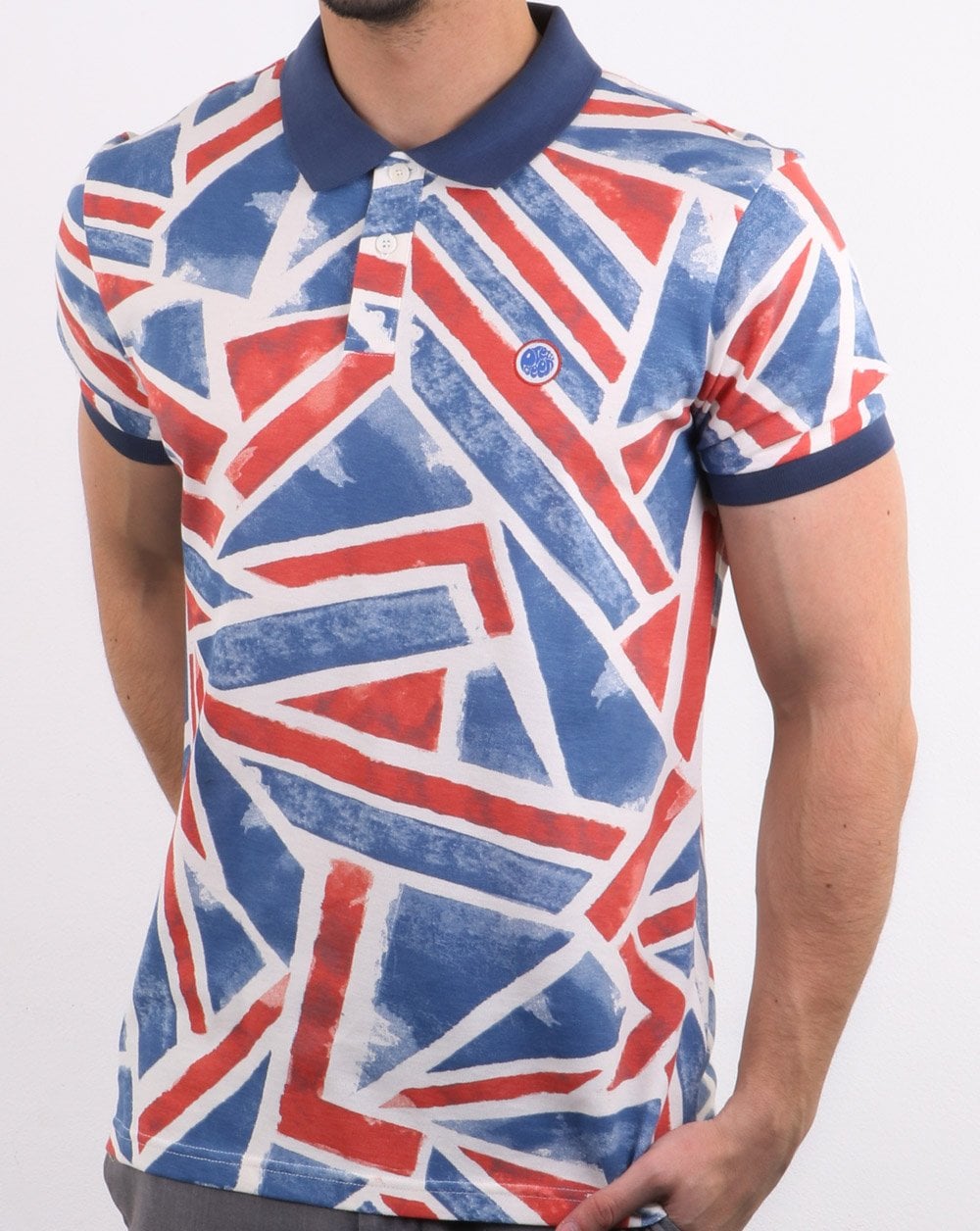 Pretty Green Union Jack Printed Polo Shirt Blue