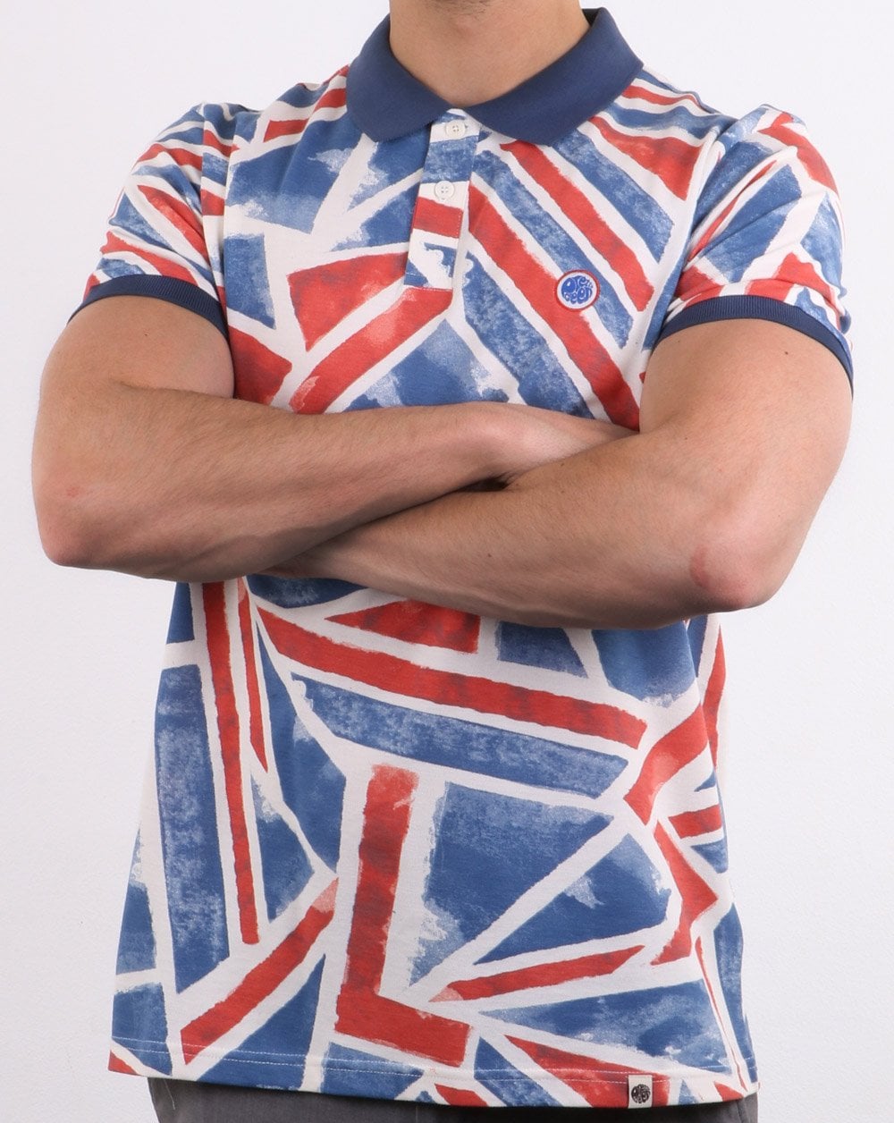 Pretty Green Union Jack Printed Polo Shirt Blue