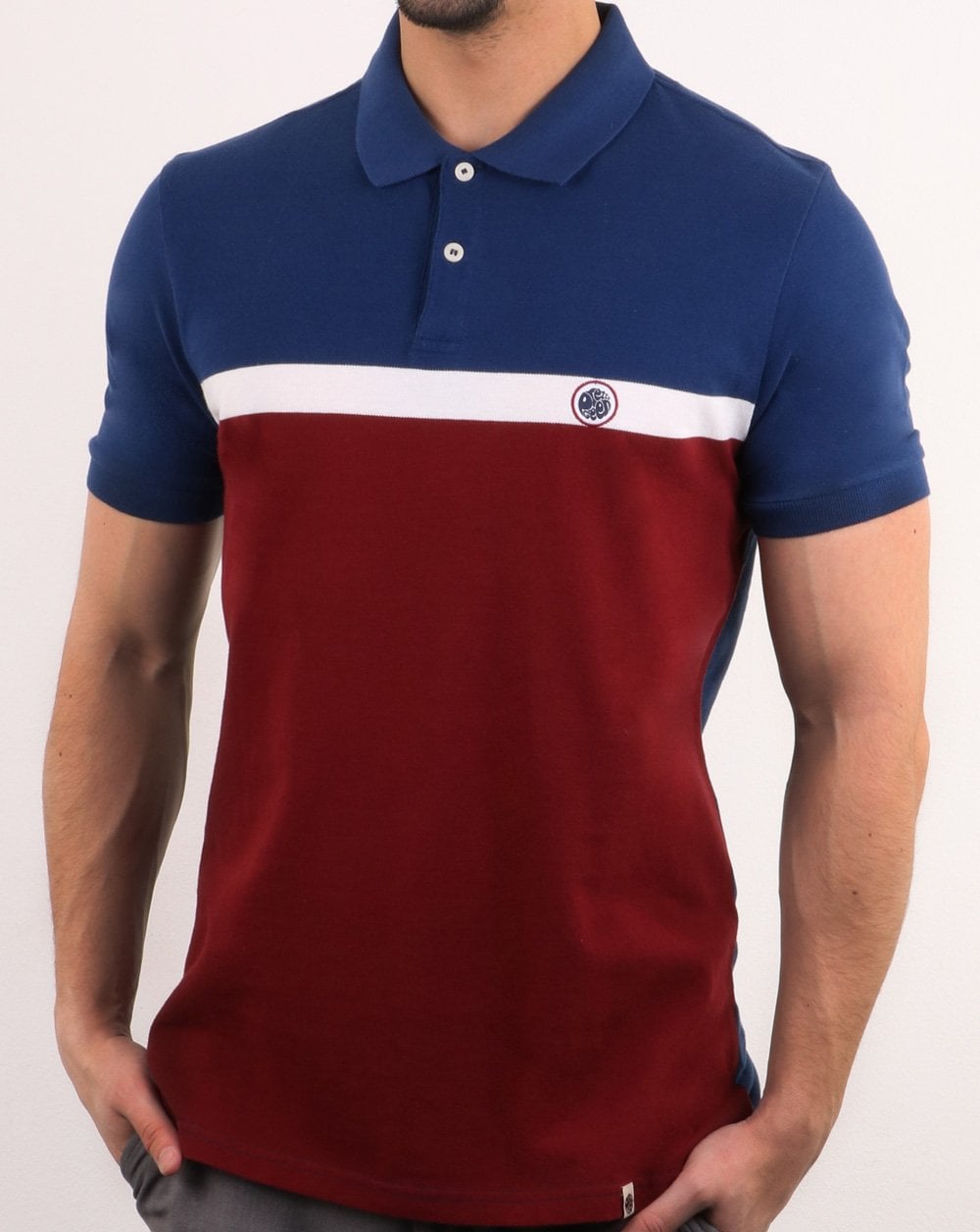 Pretty Green Front Colour Block Polo Shirt Burgundy