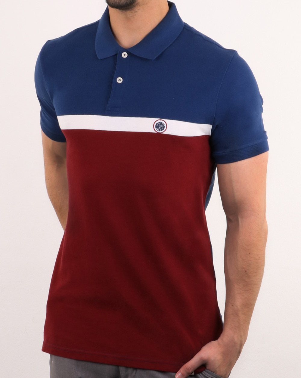 Pretty Green Front Colour Block Polo Shirt Burgundy