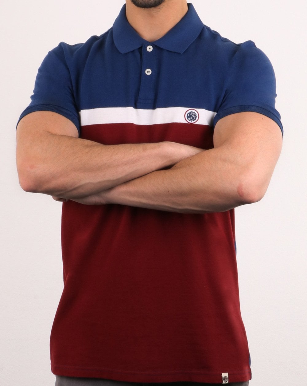 Pretty Green Front Colour Block Polo Shirt Burgundy