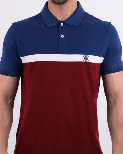 Pretty Green Front Colour Block Polo Shirt Burgundy