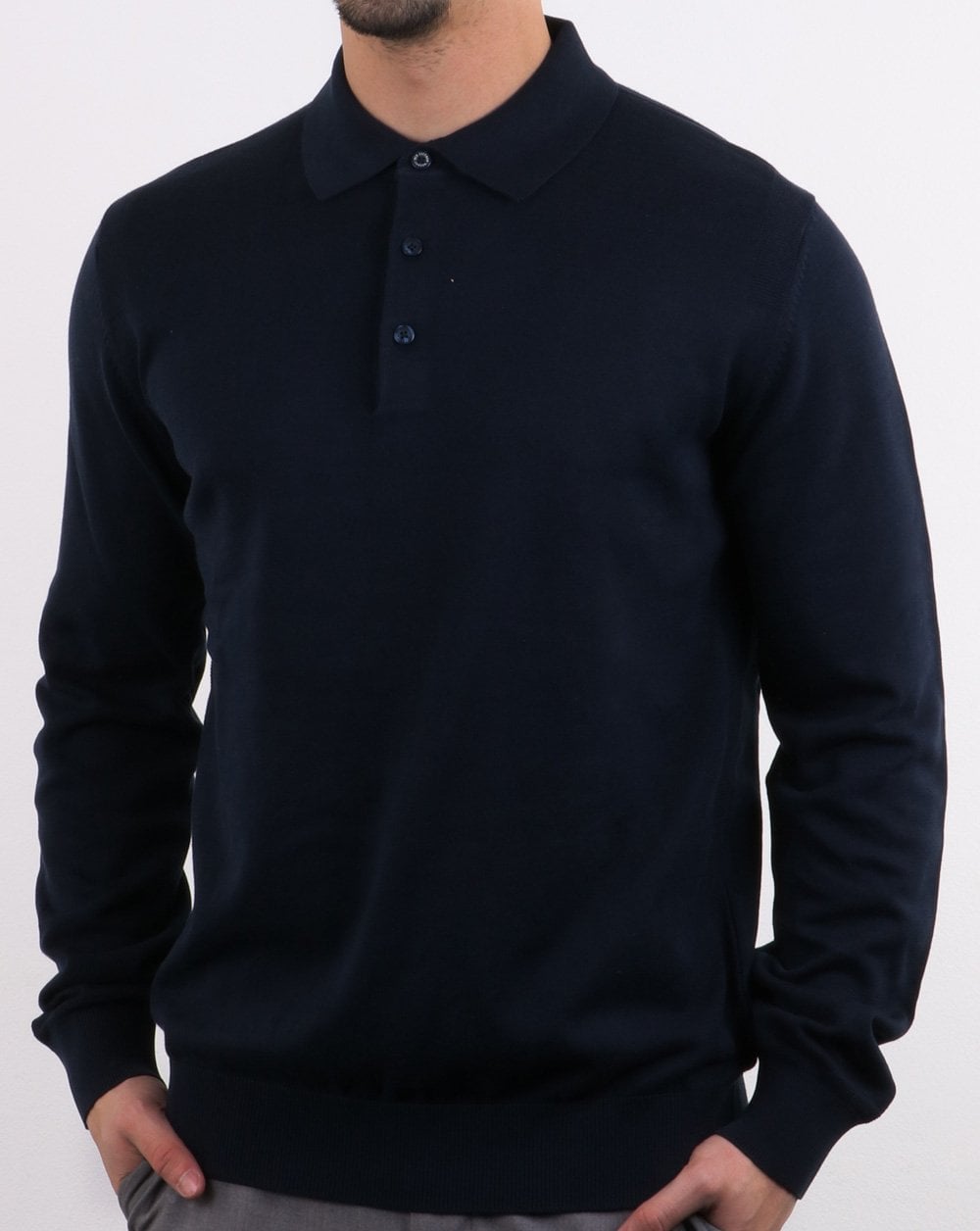 Ben Sherman LS Knitted Polo Navy