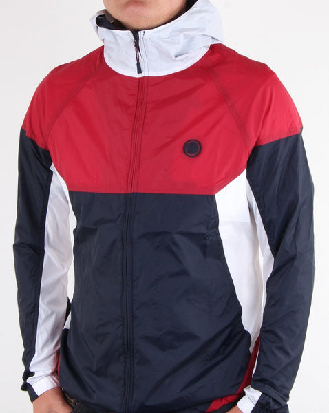 Pretty Green Zip Through Hooded Contrast Jacket Red/navy