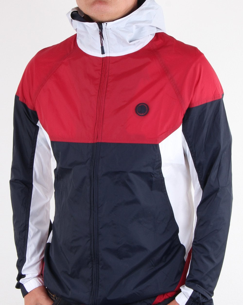 Pretty Green Zip Through Hooded Contrast Jacket Red/navy