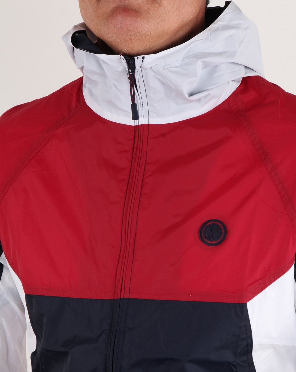 Pretty Green Zip Through Hooded Contrast Jacket Red/navy