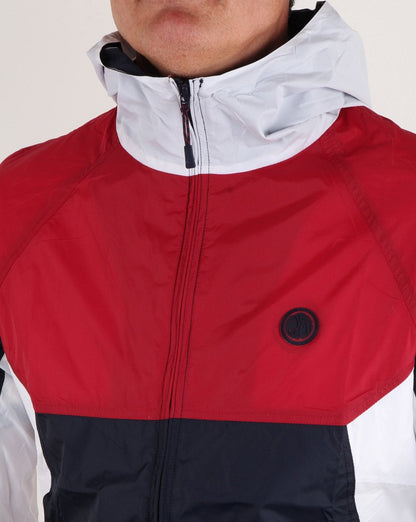 Pretty Green Zip Through Hooded Contrast Jacket Red/navy