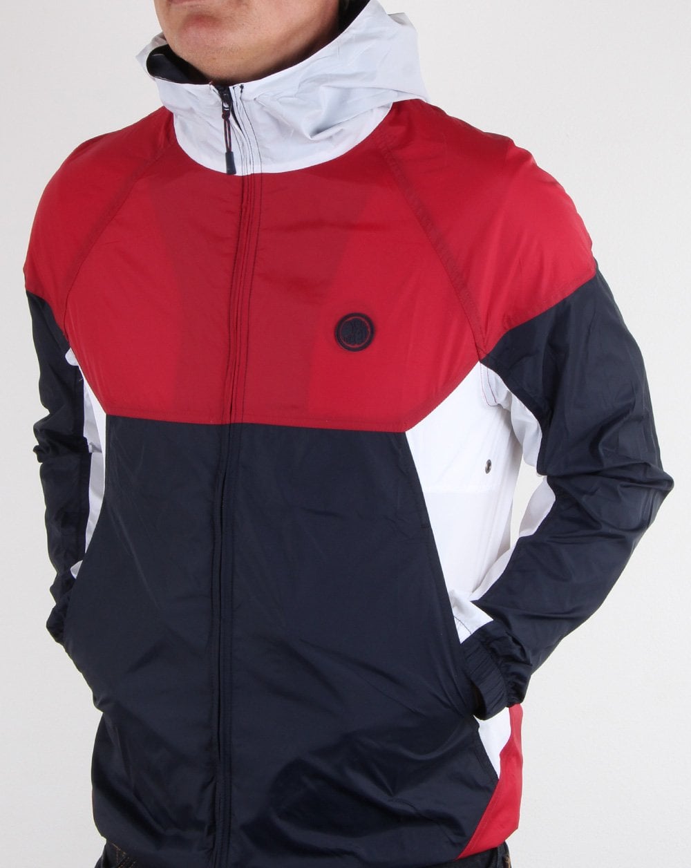 Pretty Green Zip Through Hooded Contrast Jacket Red/navy
