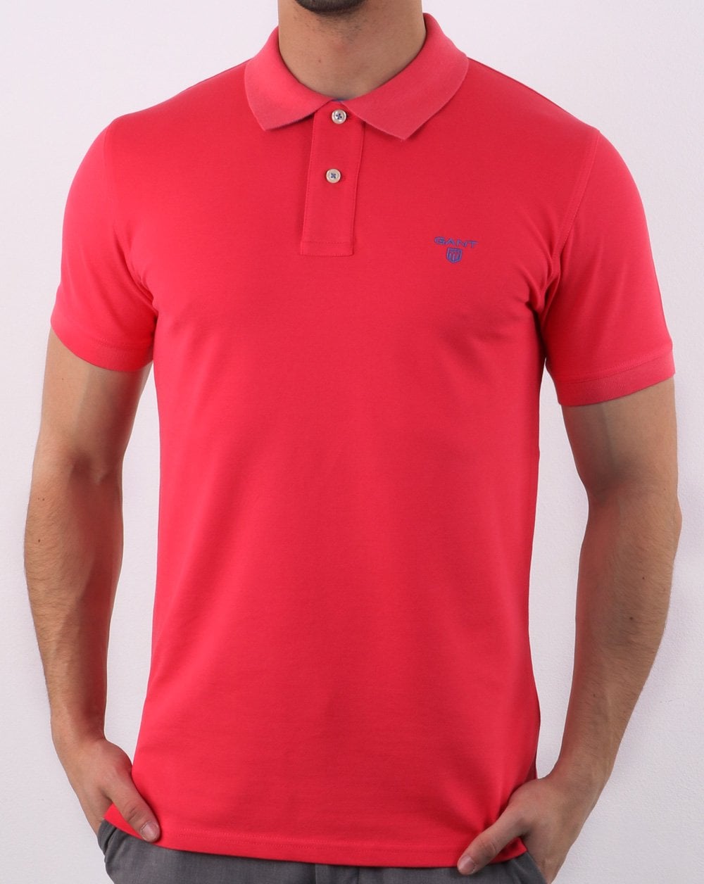 Gant Contrast Collar Polo Shirt Fuscha Pink