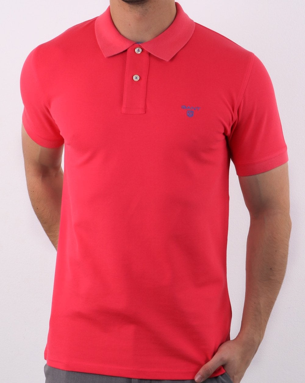 Gant Contrast Collar Polo Shirt Fuscha Pink