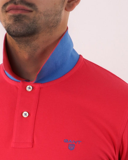 Gant Contrast Collar Polo Shirt Fuscha Pink