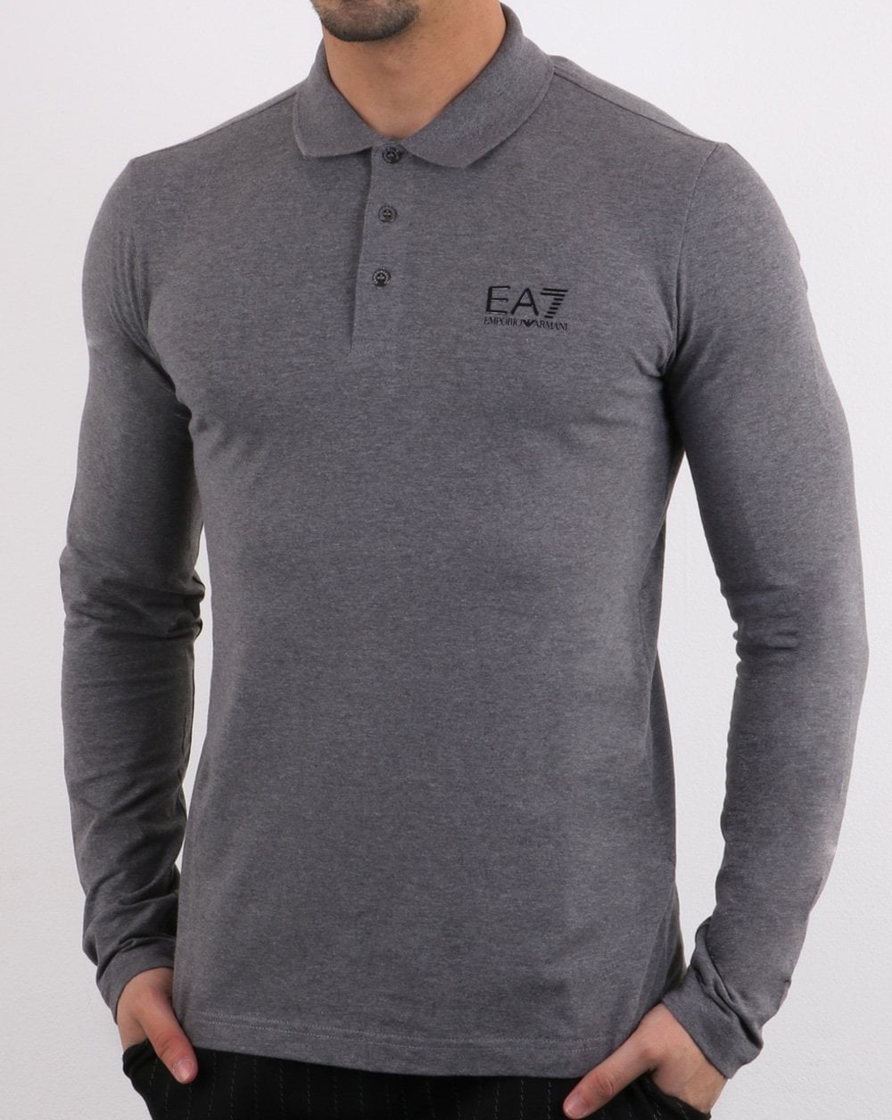 Emporio Armani EA7 Long Sleeve Polo Shirt Dark Grey