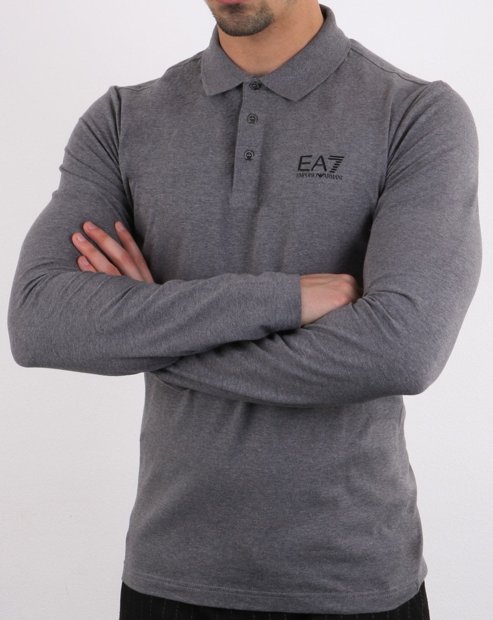 Emporio Armani EA7 Long Sleeve Polo Shirt Dark Grey