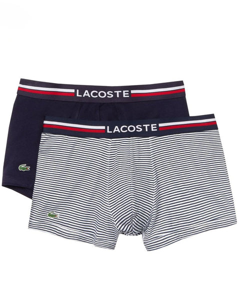Lacoste Twin Pack Boxers Navy/Navy & white stripe