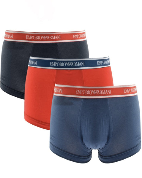 Emporio Armani 3 Pack Boxer Shorts Cobalt/Red/Marine
