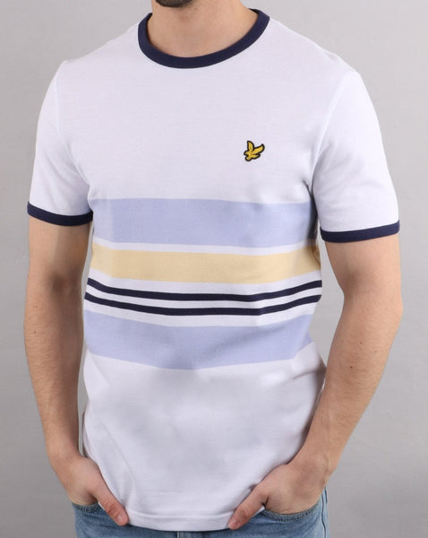 Lyle And Scott Pique Stripe Ringer T-shirt White/Pale Blue/Yellow