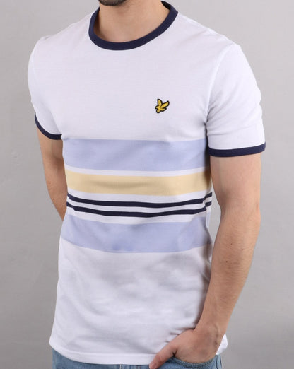 Lyle And Scott Pique Stripe Ringer T-shirt White/Pale Blue/Yellow