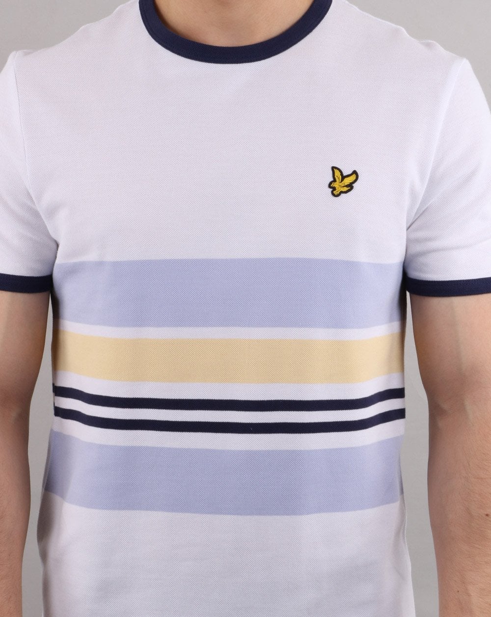 Lyle And Scott Pique Stripe Ringer T-shirt White/Pale Blue/Yellow