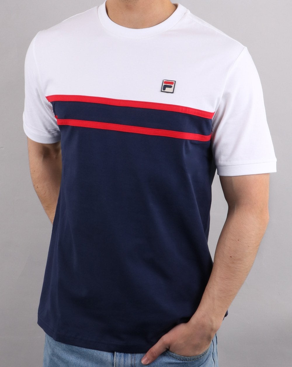 Fila Vintage Split striped T Shirt Navy/white/red