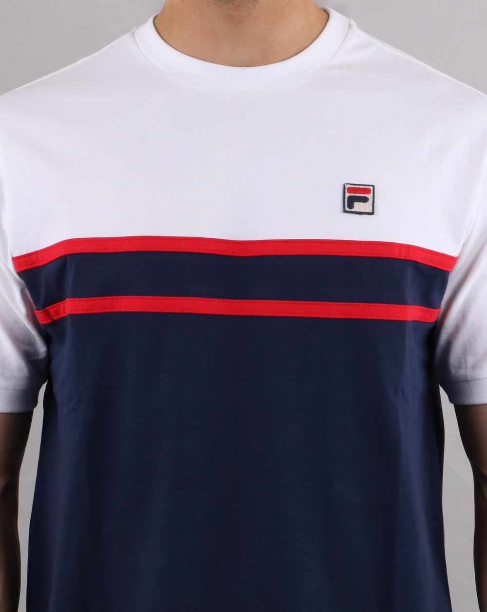 Fila Vintage Split striped T Shirt Navy/white/red