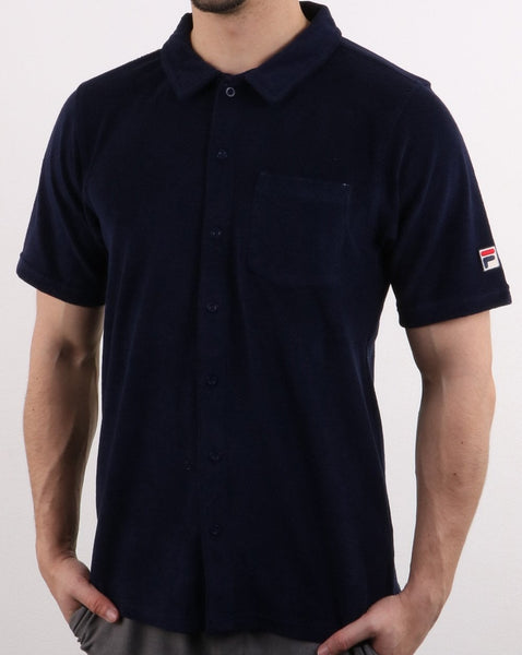 Fila Vintage Carson Full Button Polo Shirt Navy