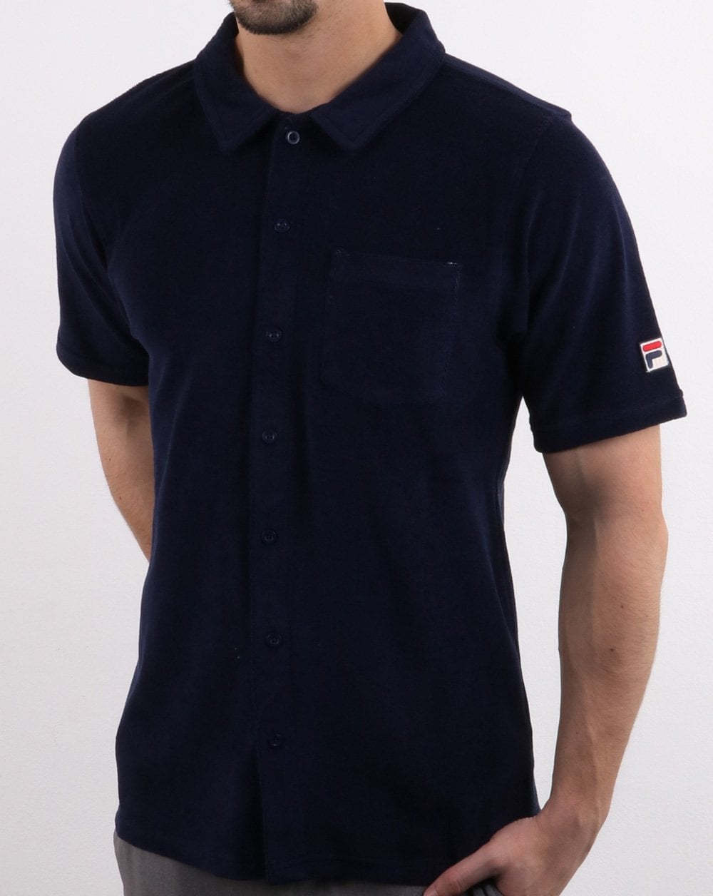 Fila Vintage Carson Full Button Polo Shirt Navy