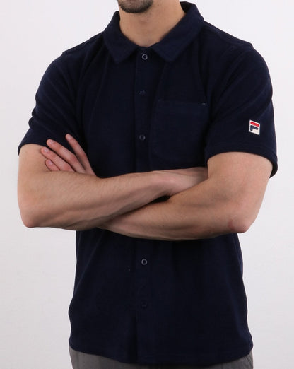 Fila Vintage Carson Full Button Polo Shirt Navy