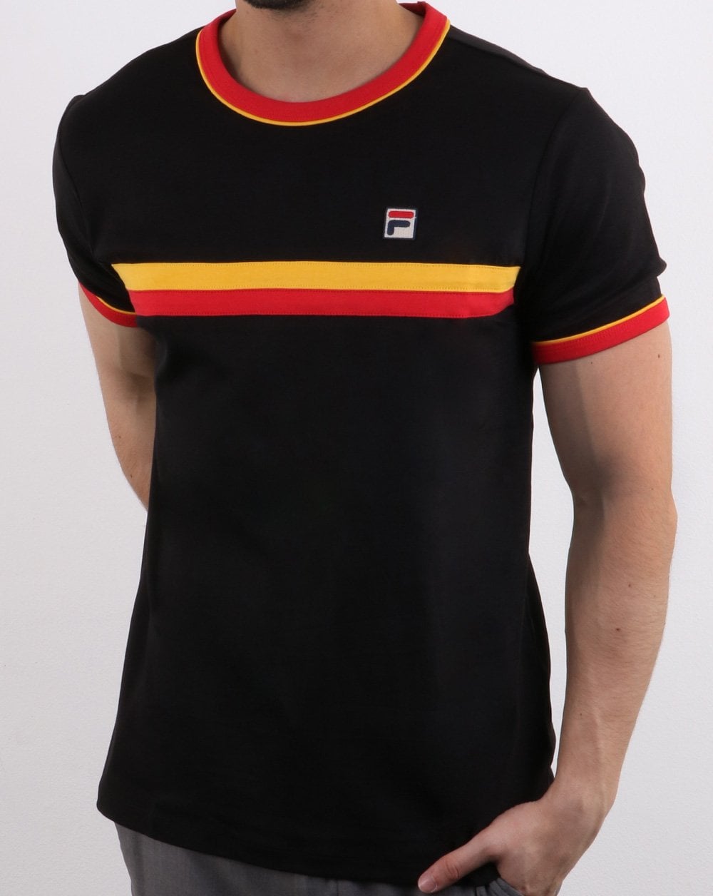 Fila Vintage Razee T Shirt Black/Red/Gold