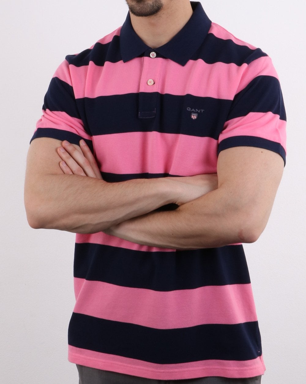 Gant Barstripe Pique Rugger Pink and Navy