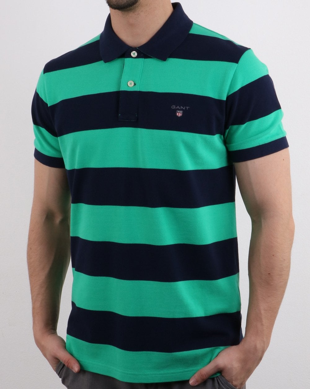 Gant Barstripe Pique Rugger Navy and Green