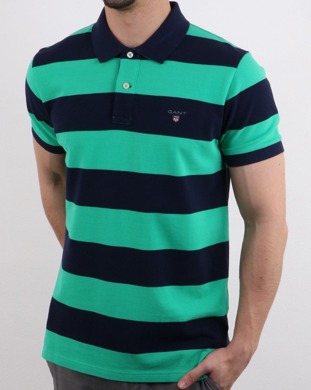 Gant Barstripe Pique Rugger Navy and Green