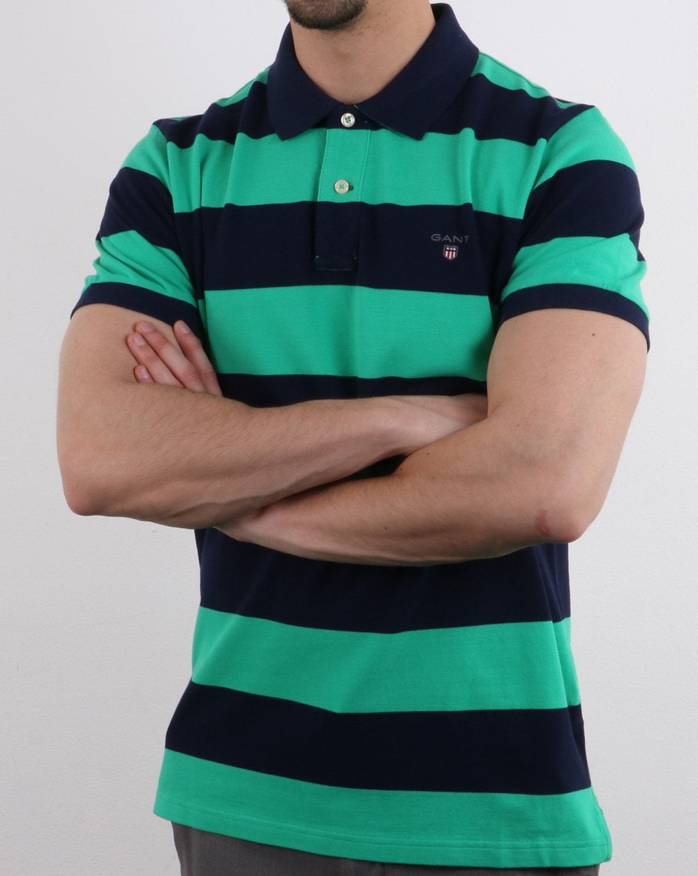 Gant Barstripe Pique Rugger Navy and Green