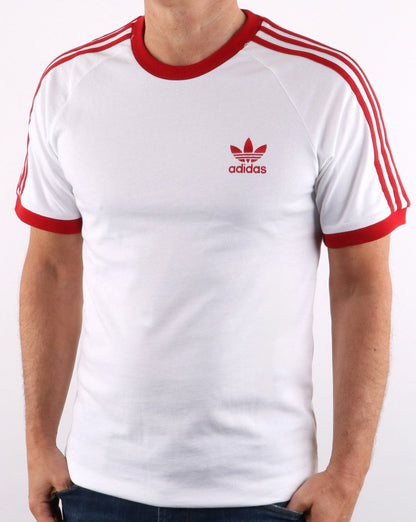 Adidas Originals Retro 3 Stripes T Shirt White/ Red