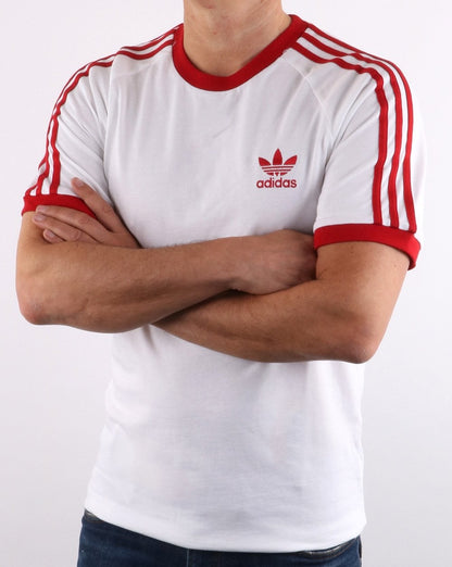 Adidas Originals Retro 3 Stripes T Shirt White/ Red