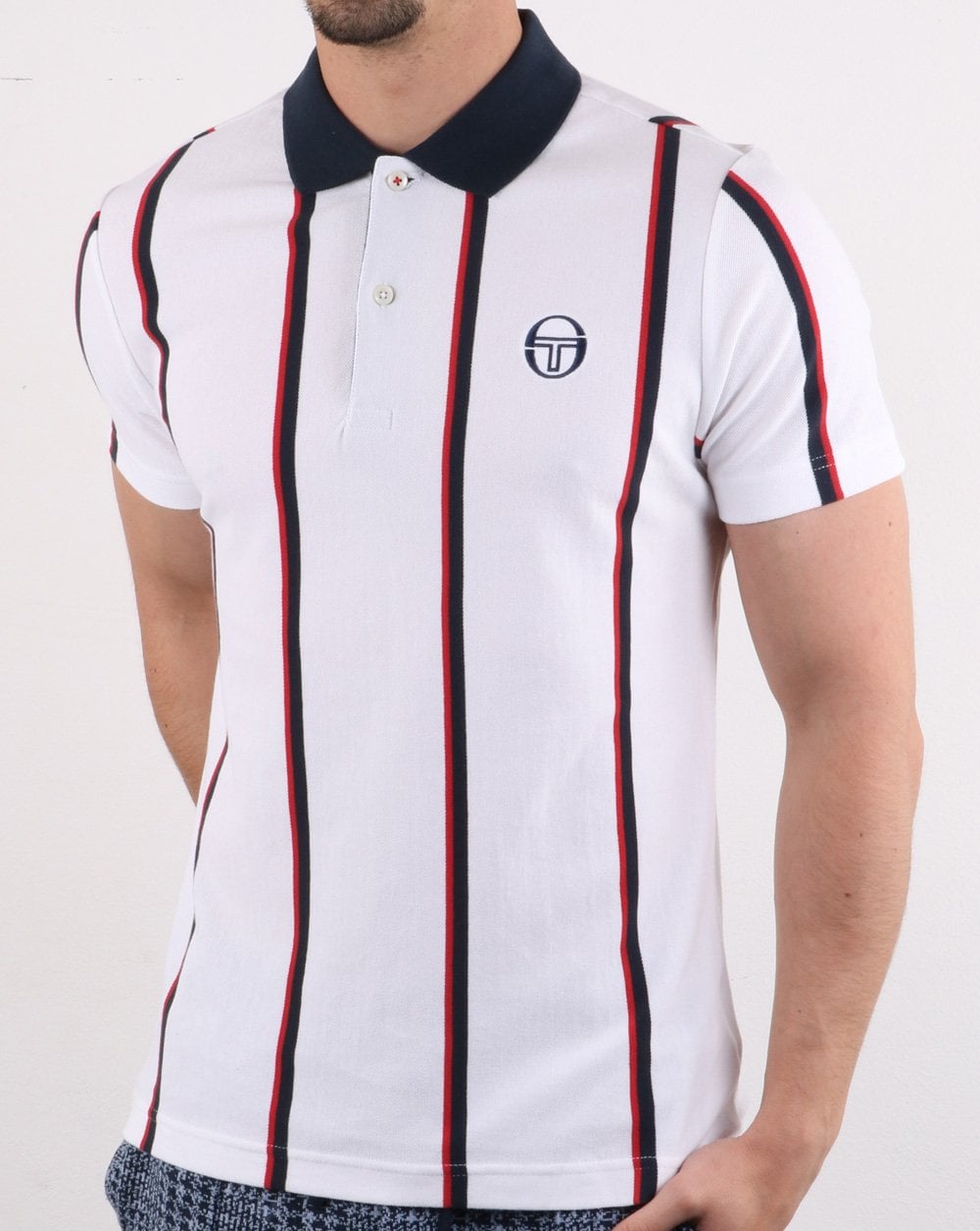 Sergio Tacchini Vertical Stripe Polo Shirt White