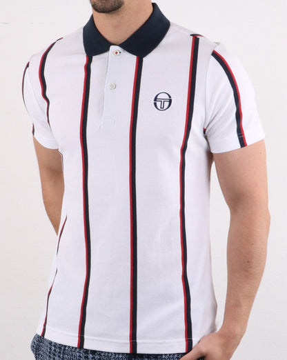 Sergio Tacchini Vertical Stripe Polo Shirt White