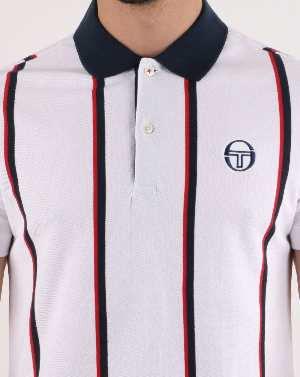 Sergio Tacchini Vertical Stripe Polo Shirt White