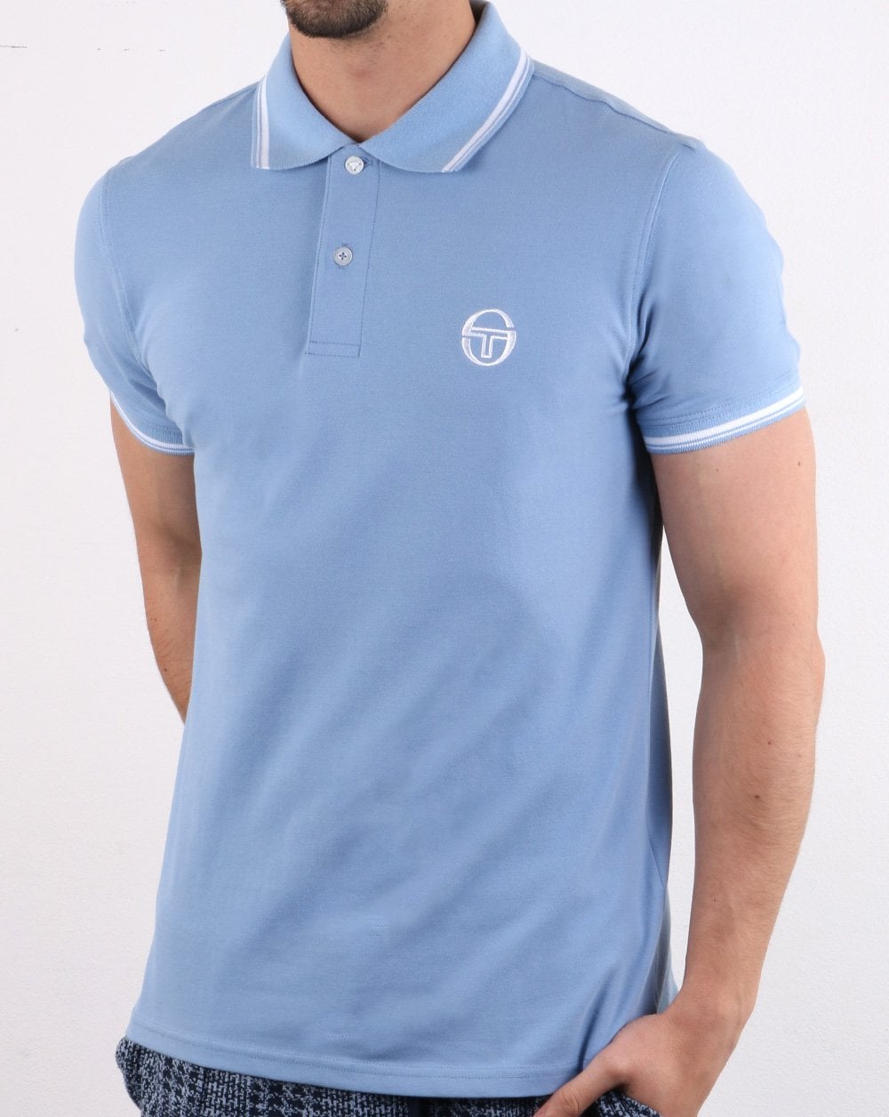 Sergio Tacchini Tipped Polo Shirt Sky Blue/White
