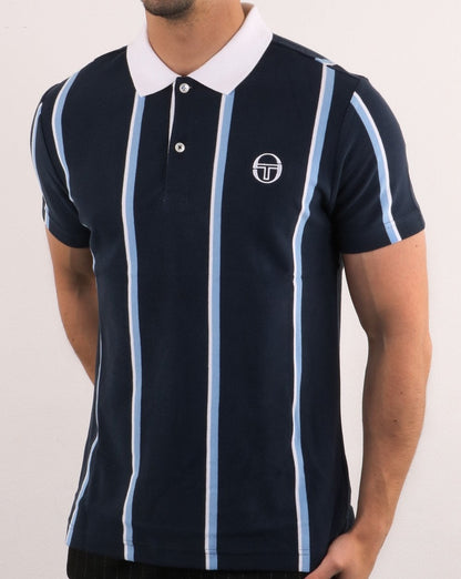 Sergio Tacchini Vertical Stripe Polo Shirt Navy/white