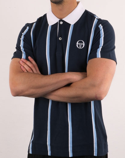 Sergio Tacchini Vertical Stripe Polo Shirt Navy/white