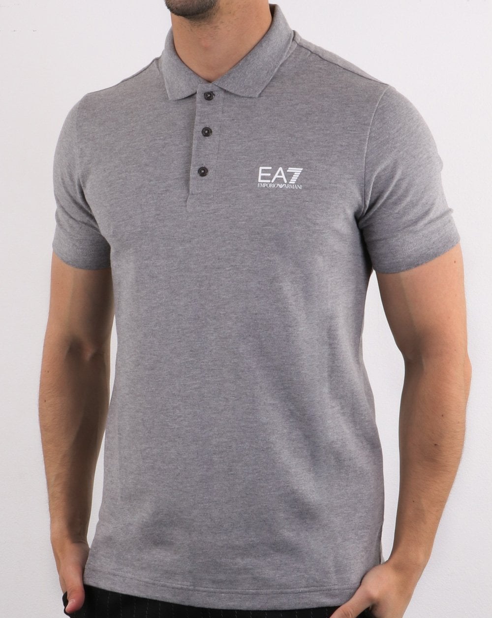 Emporio Armani EA7 Core Logo Pique Polo Shirt Grey Marl