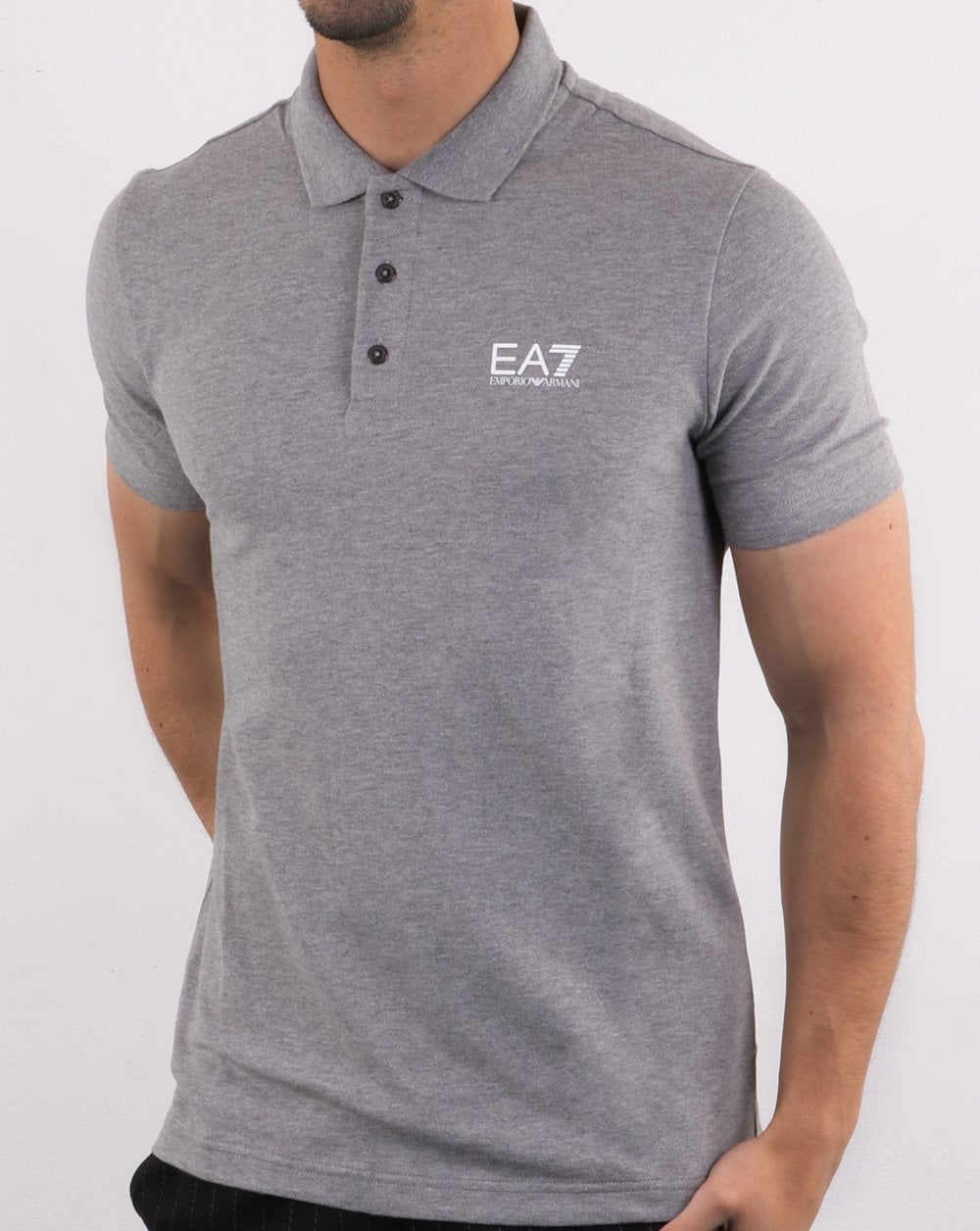 Emporio Armani EA7 Core Logo Pique Polo Shirt Grey Marl