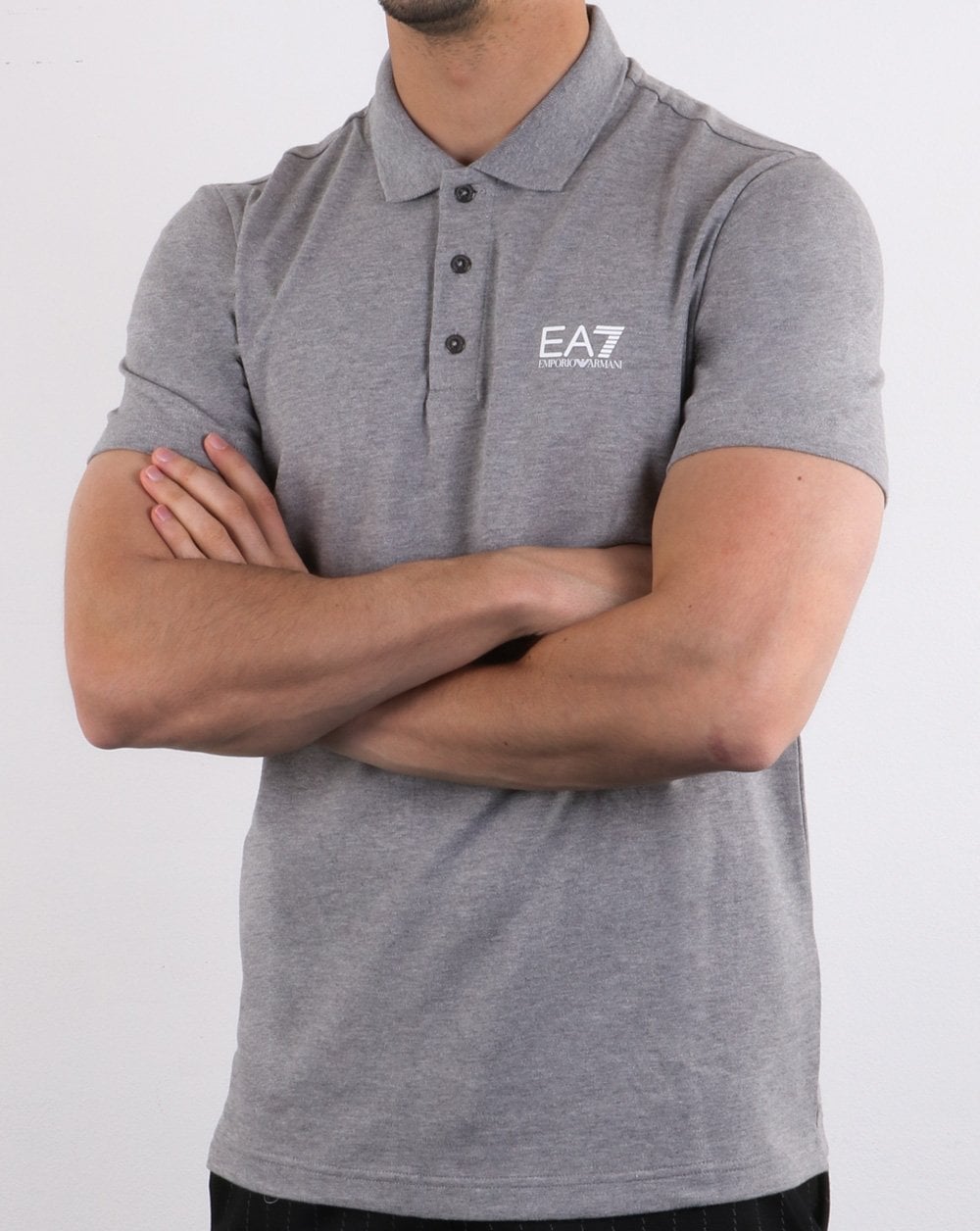 Emporio Armani EA7 Core Logo Pique Polo Shirt Grey Marl