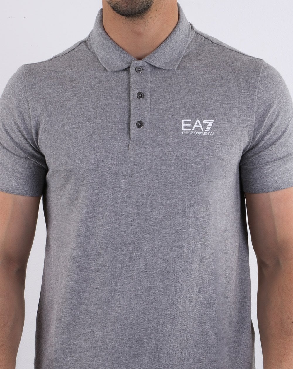 Emporio Armani EA7 Core Logo Pique Polo Shirt Grey Marl