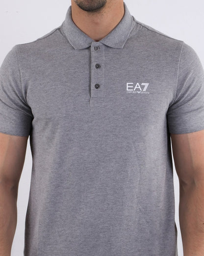 Emporio Armani EA7 Core Logo Pique Polo Shirt Grey Marl